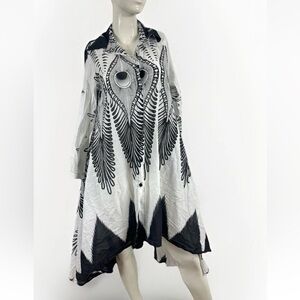 NWT Step in Style M Indian Hi Low Dress/Duster Tunic Boho Collared Button Front